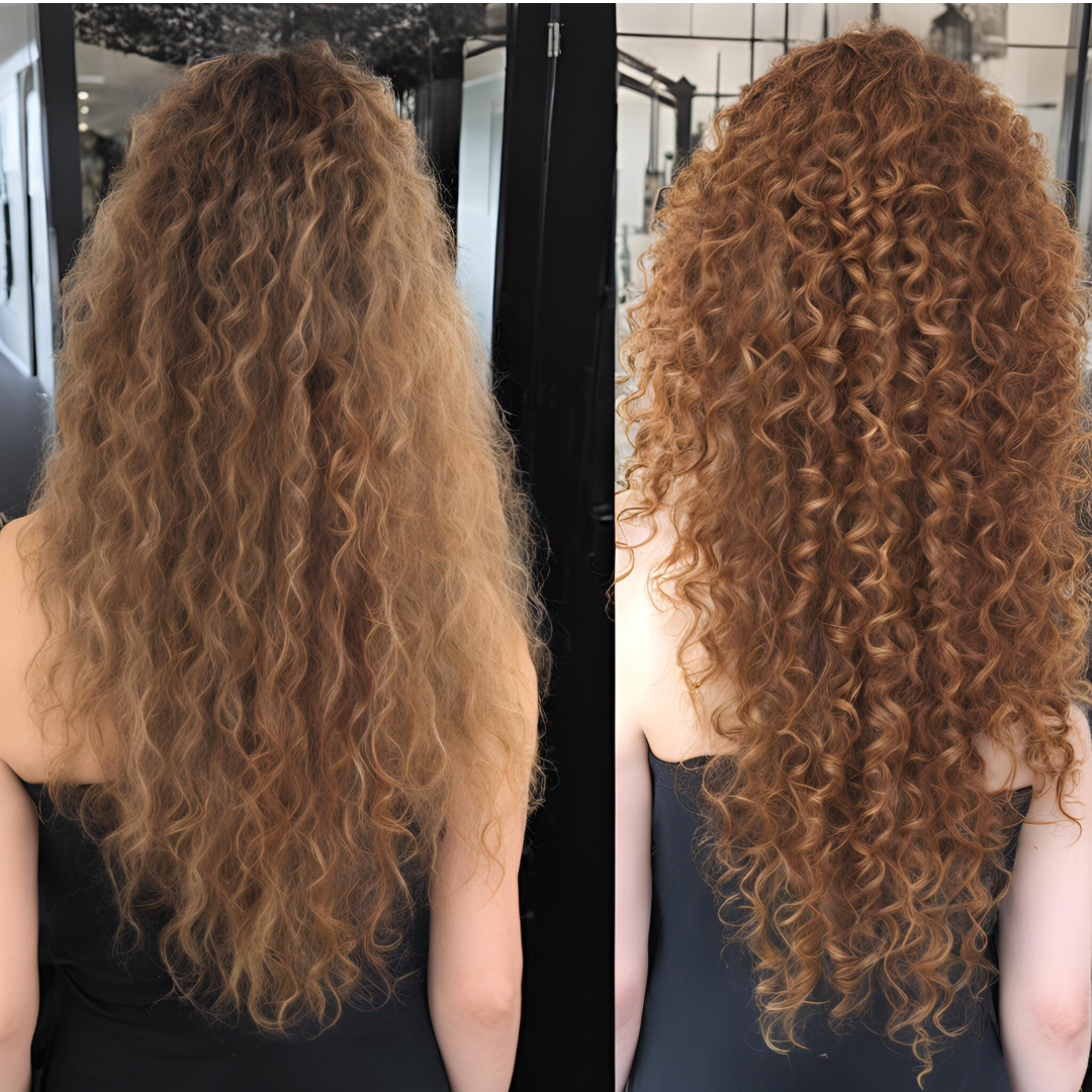 Lush and Luxe Hair curly girl before and after Using silk pillowslip